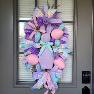 Purple Bunny Swag Wreath, Spring Swag, Spring Wreath For Front Door